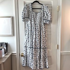Pink City Prints blue and white dress, size medium